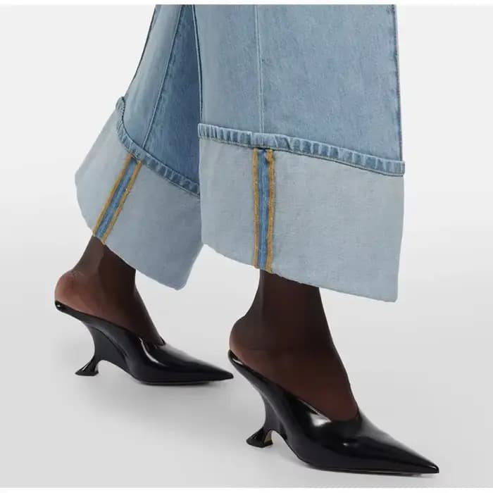 2025 nouveau Design mode plate-forme compensées talons hauts Mule femmes pantoufles concis peu profond bout pointu robe de soirée dames chaussures