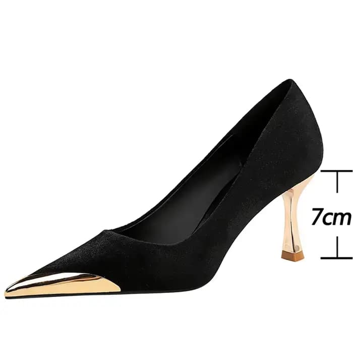 Escarpins pour femmes en daim de luxe, grande taille 43, talons de 7 cm, à bout pointu métallique, talons chaton, chaussures de soirée sexy et tendance