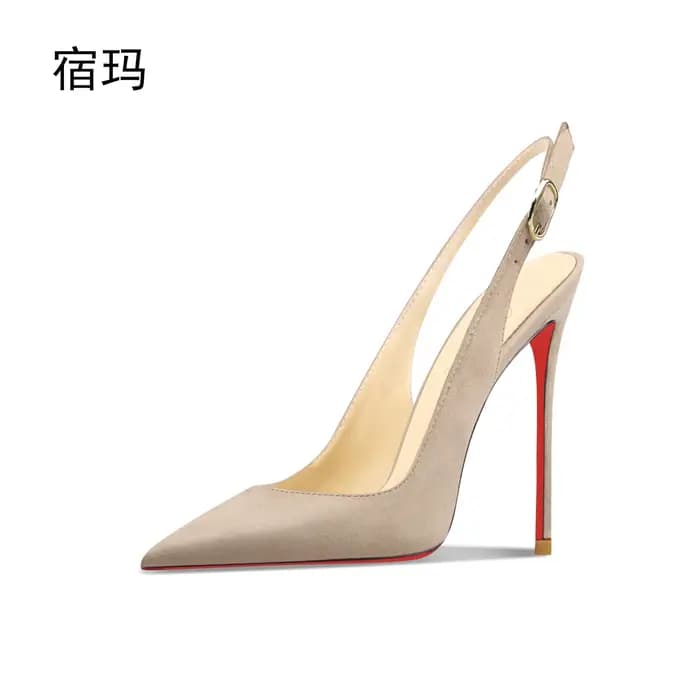 Nouvelles sandales à talons hauts en daim nu avec talons pointus, fins et bouche peu profonde pour l'été. Chaussure simple de style un pied