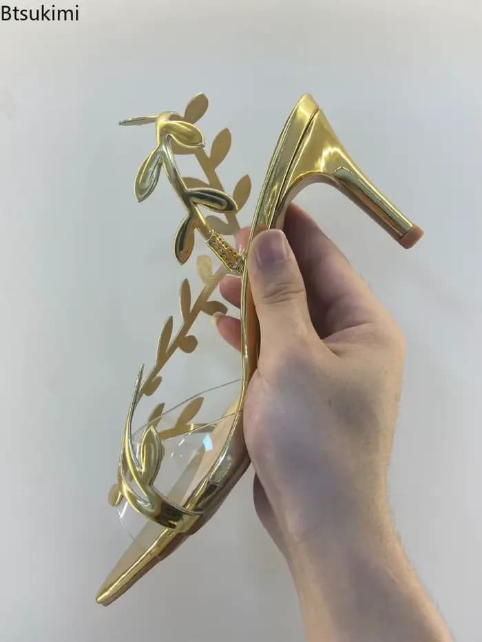 Escarpins Femme Tendance Été 2026 – Sandales Sexy Dorées à Talons Hauts Fins et Bout Ouvert pour Dames