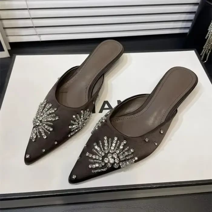 Pantoufles à talons en cristal pour femmes
