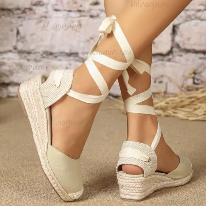 Sandales compensées en espadrille à lacets pour femmes