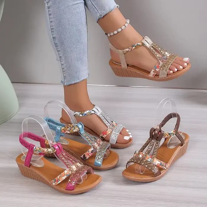 Femmes Sandales Compensées D'été Bohême Strass Plate-Forme Décontractée Sandales Femme Peep Toe Chaussures De Plage En Plein Air оokonвь ж Dön Dönuud......???я