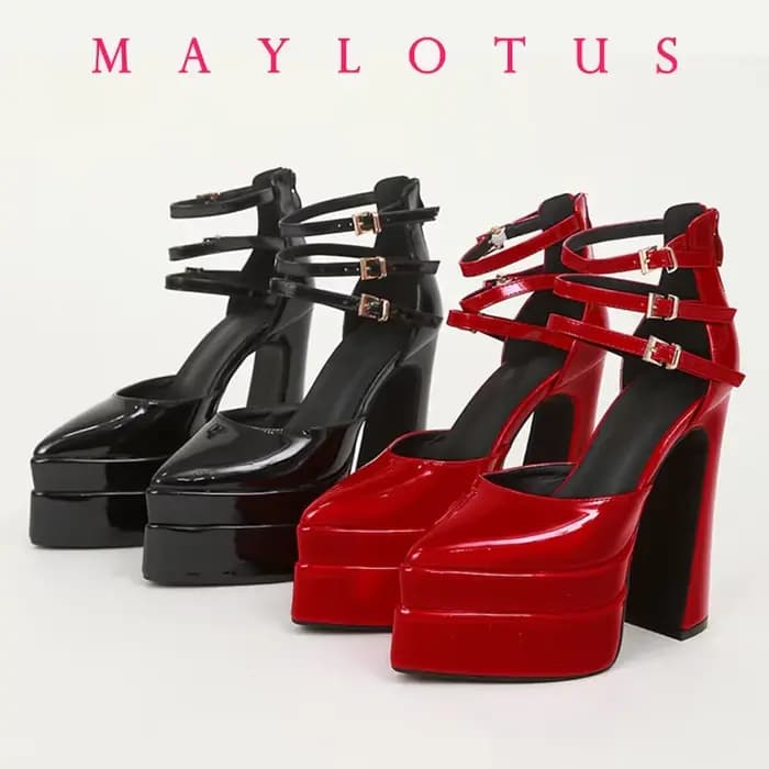 2025 bout pointu talons hauts plate-forme de basket-ball chaussures pour femmes avec sangles pompe Sexy 14 cm dernière boucle pompes décontractées
