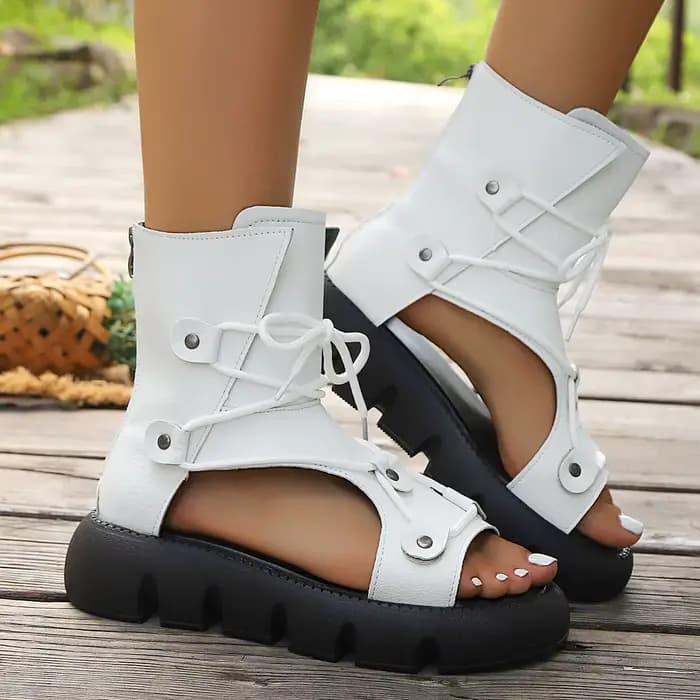 Sandales pour femmes faites à la main, style rétro, à talon compensé, de haute qualité, nouvelle marque, sandales d'été à fermeture éclair arrière, bottes romaines à plateforme
