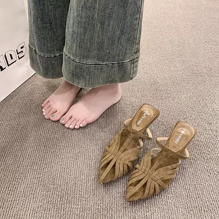 Mules à talon compensé et bout pointu pour femme, modèle 2026, à enfiler, style romain chic