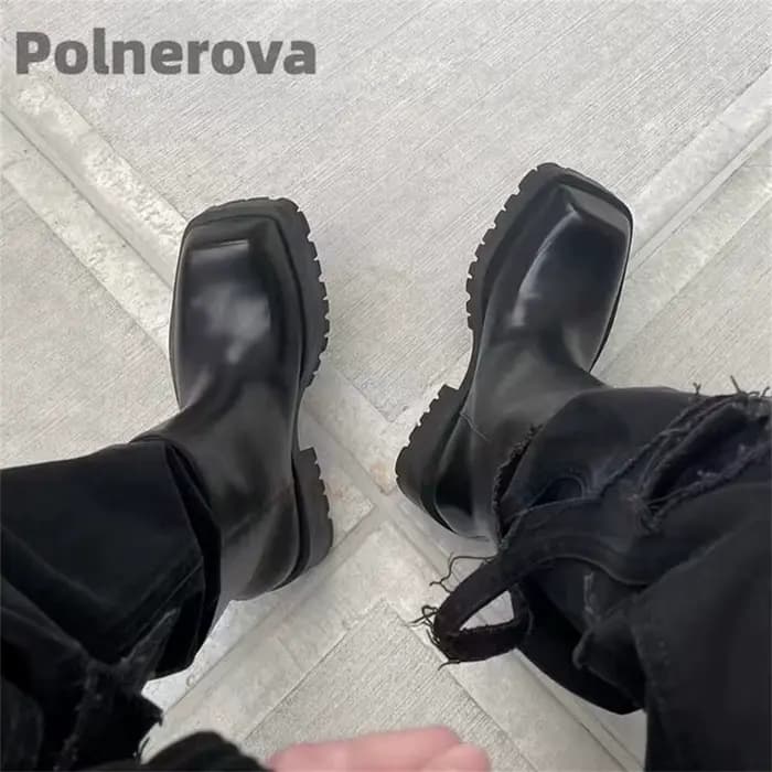 Bottes de moto à bout carré et semelle épaisse pour femmes et hommes