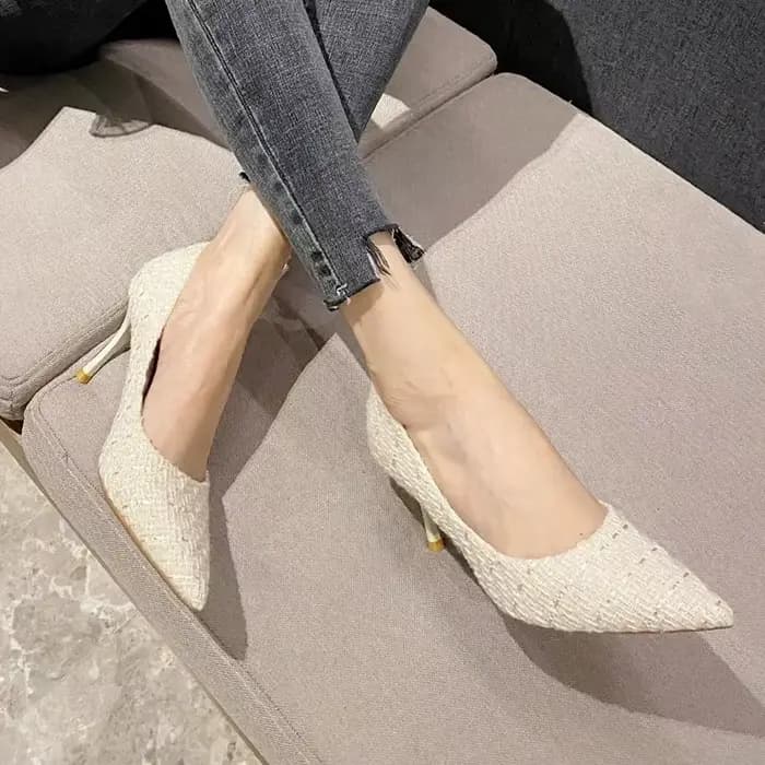 Escarpins à talons aiguilles en tissu Tweed pour femmes