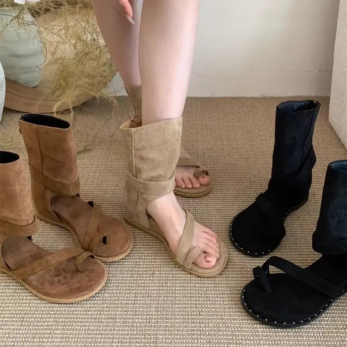 Sandales Rétro Femme Été 2026 Nouvelle Mode Bottines Décontractées Polyvalentes à Bout Ouvert Style Romain Chaussures Décontractées pour Femmes