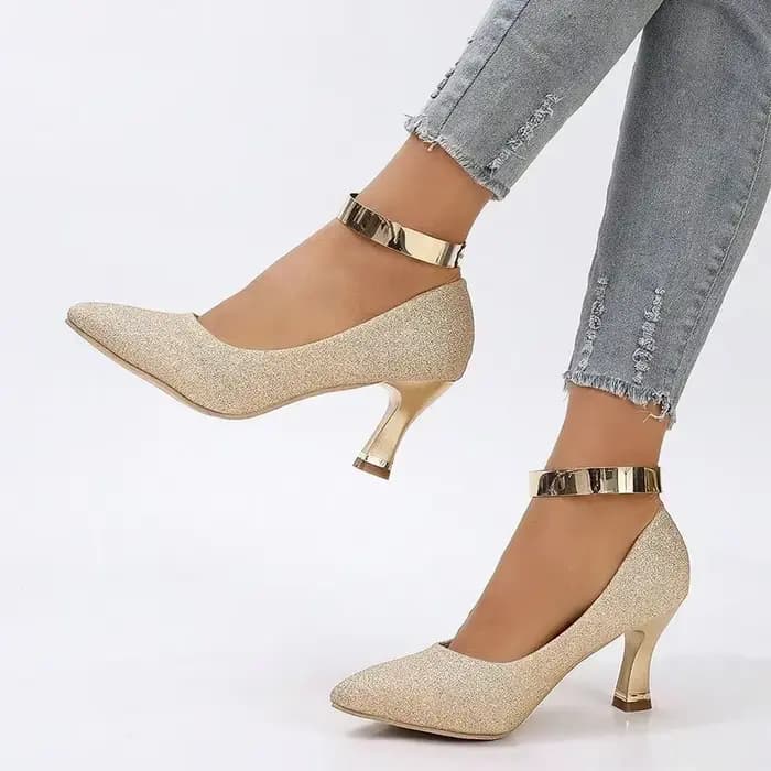 Escarpins à talons hauts à paillettes dorées brillantes pour femmes
