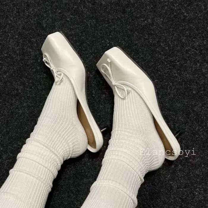 Printemps automne nœud décor mi talons demi pantoufles femmes bout carré chaton talons paresseux Mules chaussures loisirs de plein air vacances chaussures