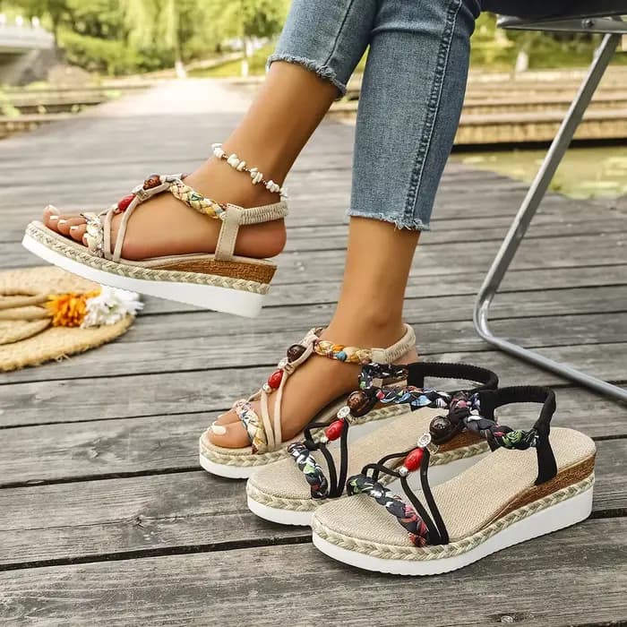 Mode t-strap plate-forme sandales pour femmes nouveau mélange de couleurs bande élastique