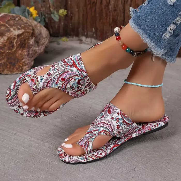 Sandales plates confortables pour femmes 2026 – Style bohème imprimé