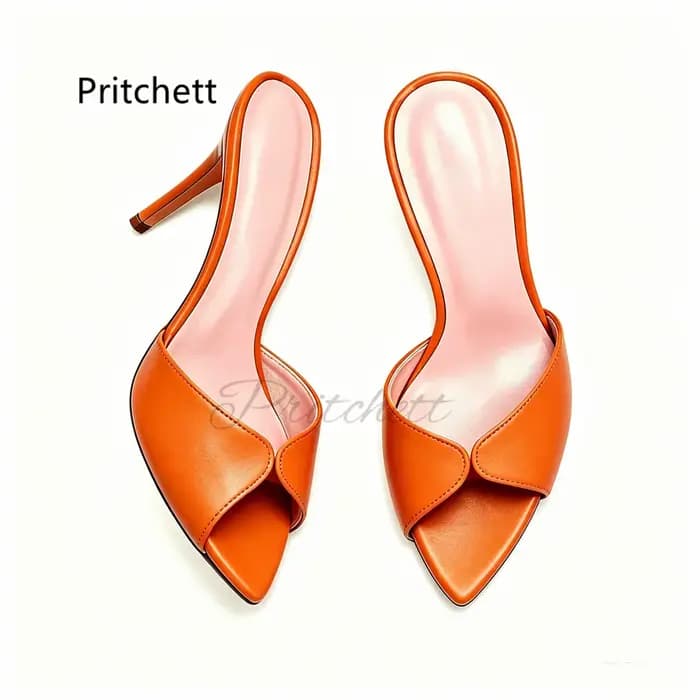 Mules élégantes en cuir mat à talon aiguille de 12 cm pour femme – Chaussures d'été à bout pointu et talons hauts