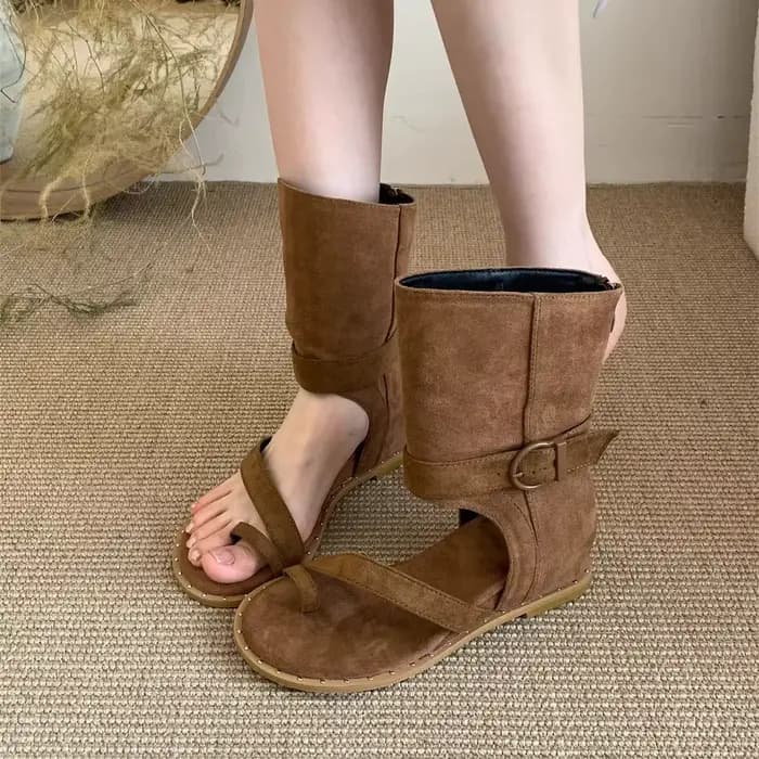 Sandales Rétro Femme Été 2026 Nouvelle Mode Bottines Décontractées Polyvalentes à Bout Ouvert Style Romain Chaussures Décontractées pour Femmes