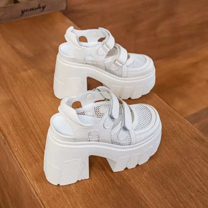 Sandales femme en cuir véritable nouvelle plate-forme talons hauts 2025 chaussures pour femmes maille respirant