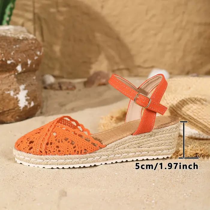Sandales compensées en espadrille crochetées à la main 2026 pour femme – Chaussures plates ajourées respirantes pour l'été – Sandalias de Mujer Verano