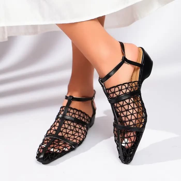 Sandales à talon carré en maille respirante - Chaussures d'été confortables pour femmes