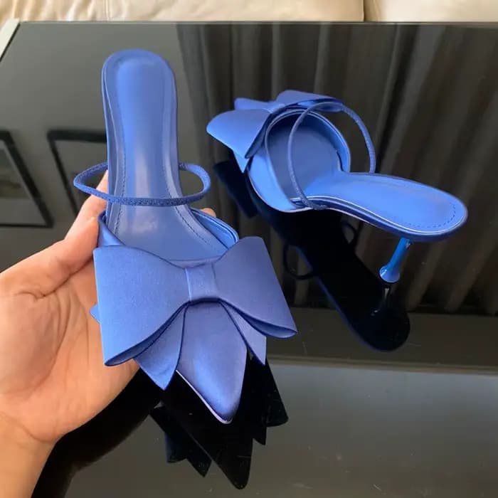 Mode noeud papillon talons hauts sandales femmes 2025 été Slingback pompes Vintage Satin bout pointu talon élégant fête dame chaussures