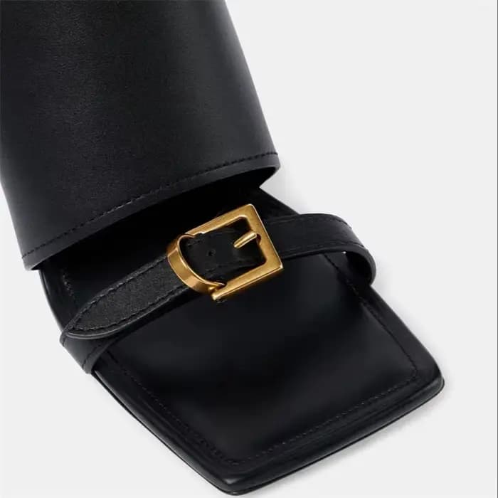 Nouvelles mules en cuir pour femme, style créateur, à talon carré et bout carré, avec bride large à boucle unique et découpes, pour l'été