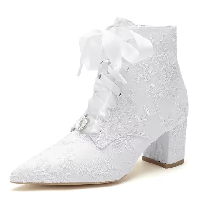 Bottes de Mariage en Dentelle à Talons Pointus