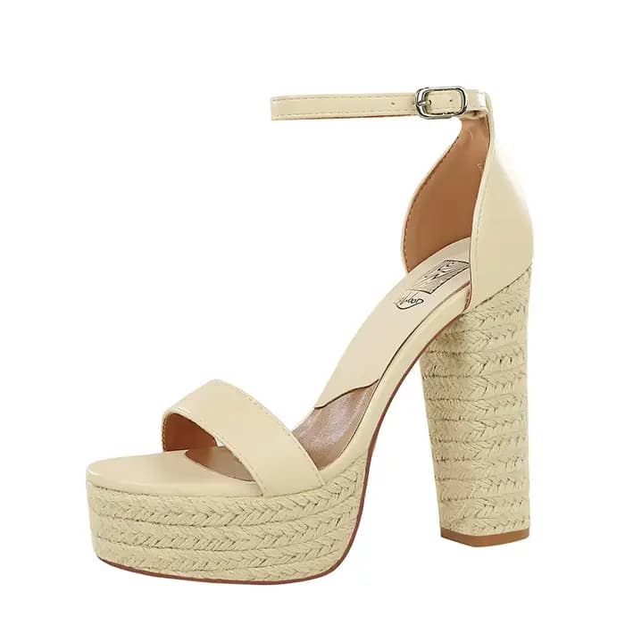 Sandales à talons hauts en corde tissée de style rétro pour femmes