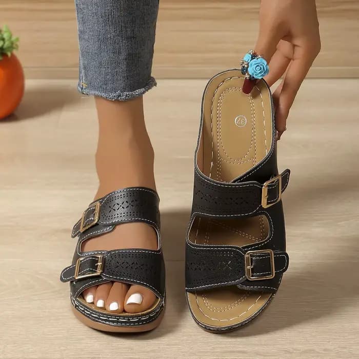 Chaussures compensées orthopédiques de qualité supérieure pour femmes, à bout ouvert, antidérapantes, style rétro