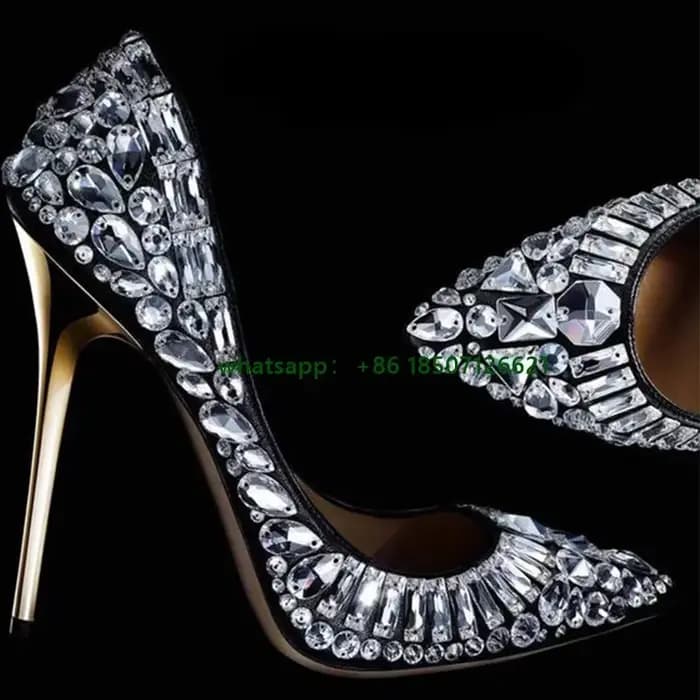 Bout pointu plein strass talon en métal talons aiguilles escarpins de luxe féminins