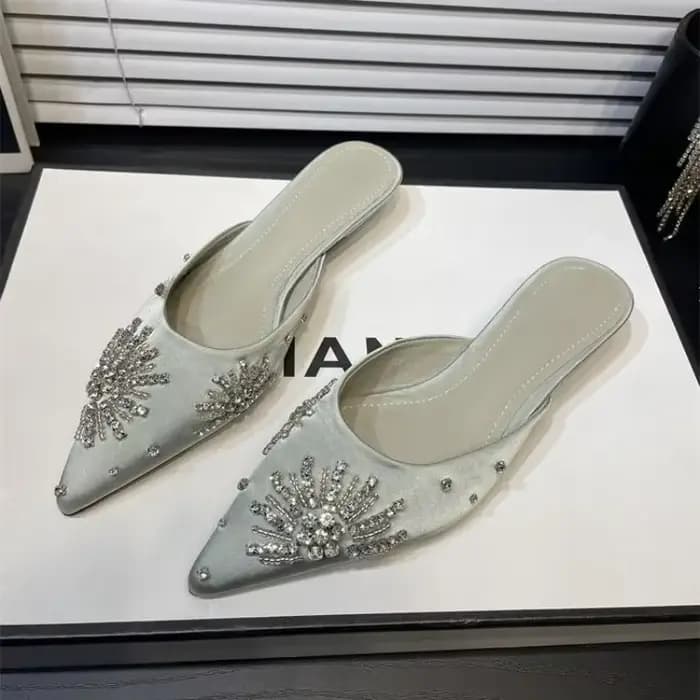 Pantoufles à talons en cristal pour femmes