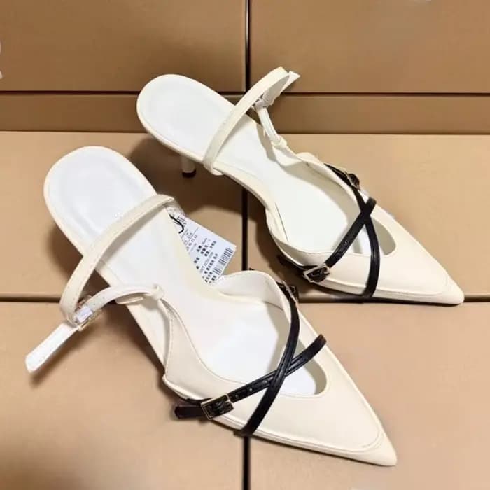 Talons hauts été concepteur femmes sandales modernes boucle de ceinture croisée élégant bureau Slingbacks Sexy bout pointu dame chaussures habillées