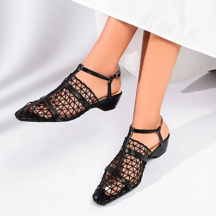 Sandales à talon carré en maille respirante - Chaussures d'été confortables pour femmes