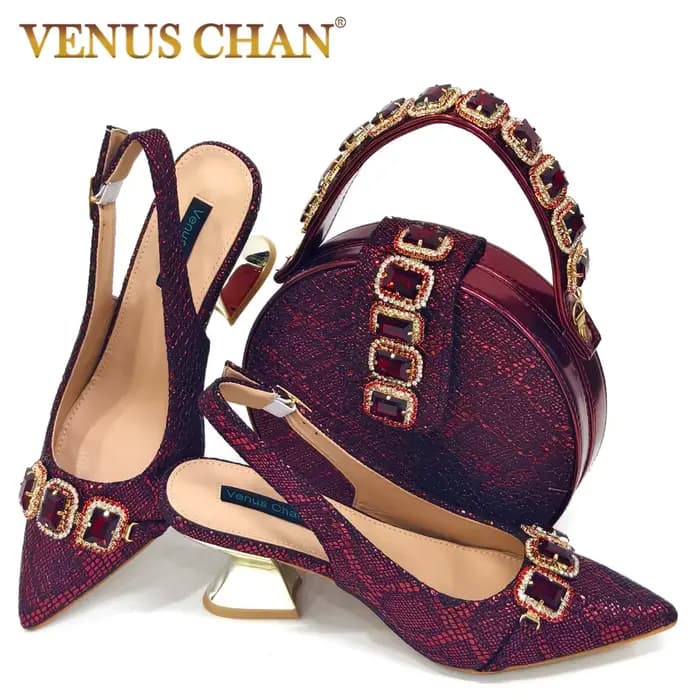 Ensemble de chaussures et sacs à talons hauts pointus en biscuits pour femmes