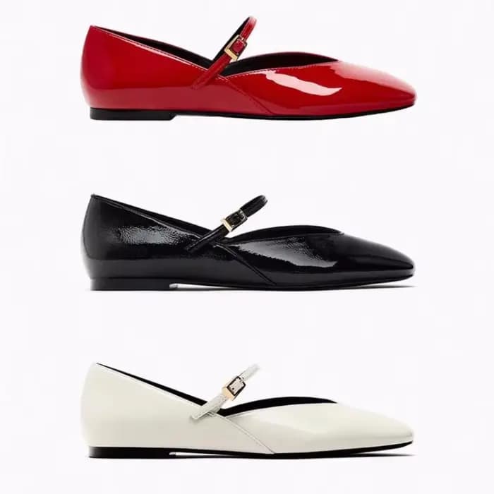 Chaussures de ballet rondes en cuir verni pour femmes