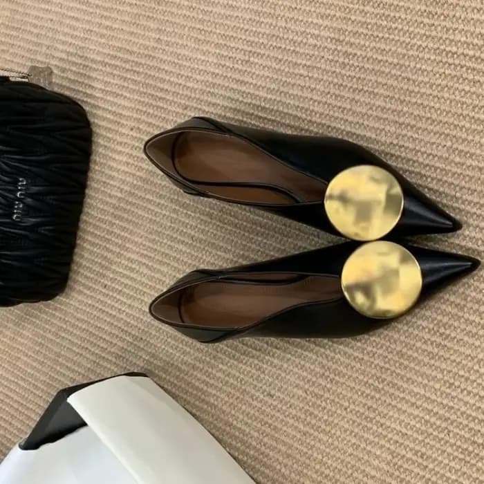 Chaussures simples à talons aiguilles, bout pointu, bouche peu profonde, boucle en métal, semelle souple, antidérapantes, résistantes à l'usure, à talons bas, nouvelle collection automne