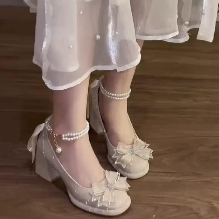 Chaussures escarpins à nœud français à plateforme pour femmes à talon bloc