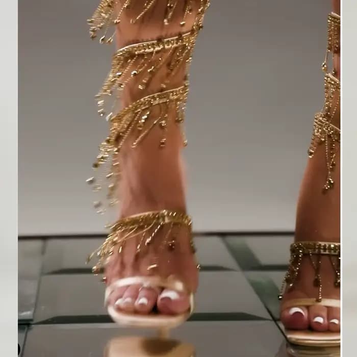 Aneikeh 2026 mode Sexy strass chaîne perle bride à la cheville talons hauts femmes été soie bout rond
