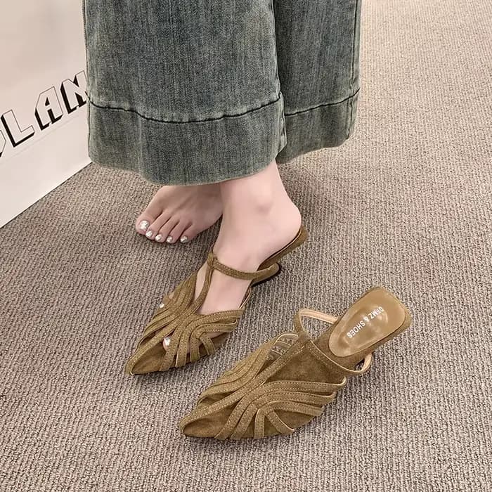 Mules à talon compensé et bout pointu pour femme, modèle 2026, à enfiler, style romain chic