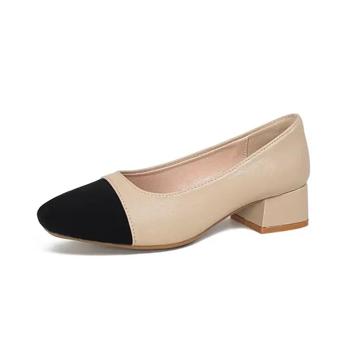 Escarpins patchwork en cuir noir et beige pour femmes