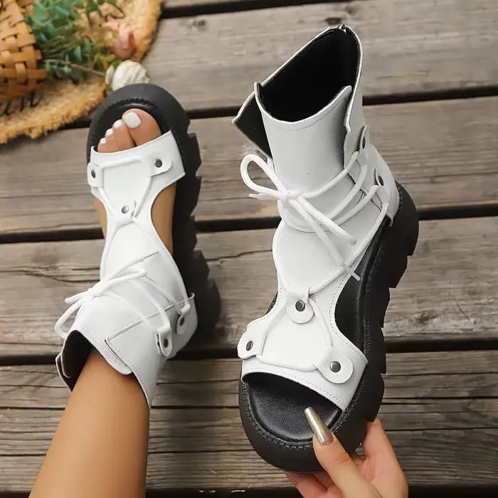 Sandales pour femmes faites à la main, style rétro, à talon compensé, de haute qualité, nouvelle marque, sandales d'été à fermeture éclair arrière, bottes romaines à plateforme