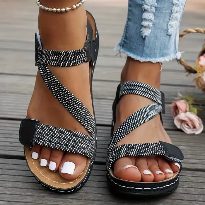Sandales compensées simples de couleur unie pour femmes