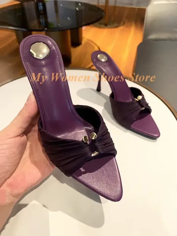 Escarpins plissés violets en maille respirante à bout pointu et talon aiguille fin