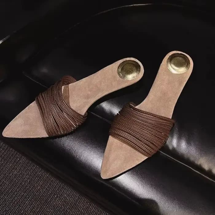 Mules noires à bout pointu et bande étroite pour femmes