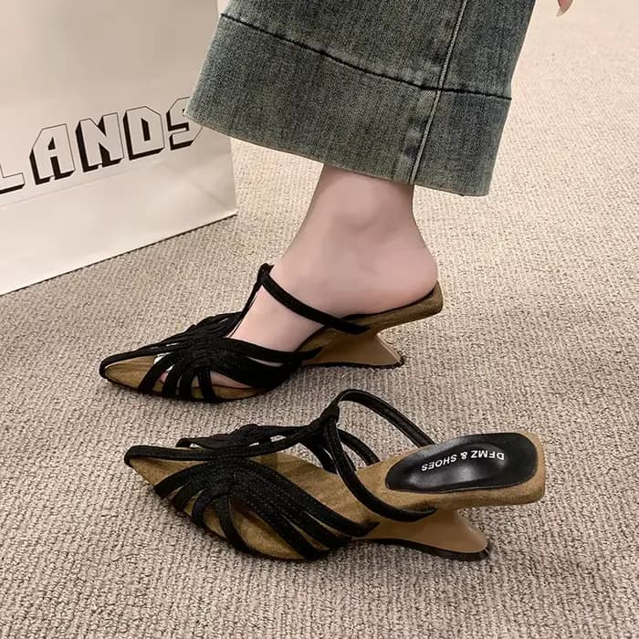 Mules à talon compensé et bout pointu pour femme, modèle 2026, à enfiler, style romain chic