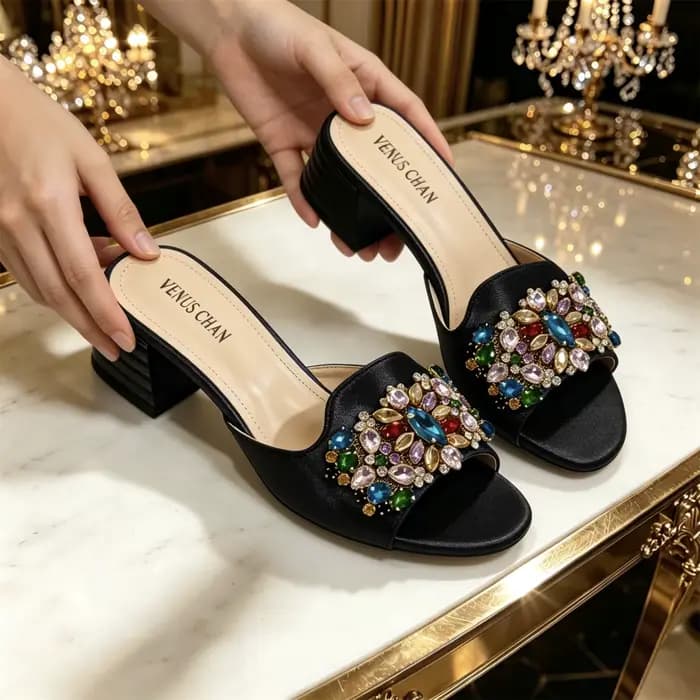 Escarpins noirs pour femmes 2026 - Design italien avec accents en strass pour mariages et soirées élégants - Grandes tailles disponibles