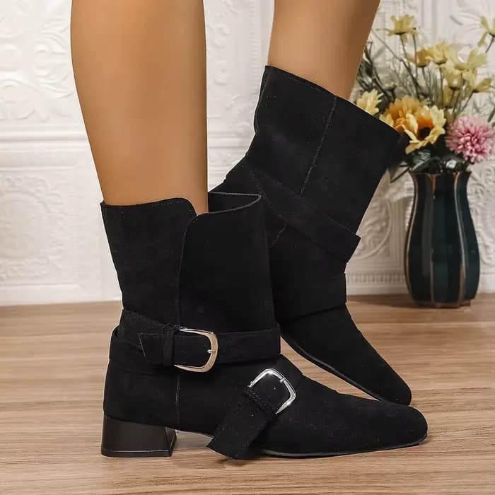Bottes skinny kaki à talons grossiers