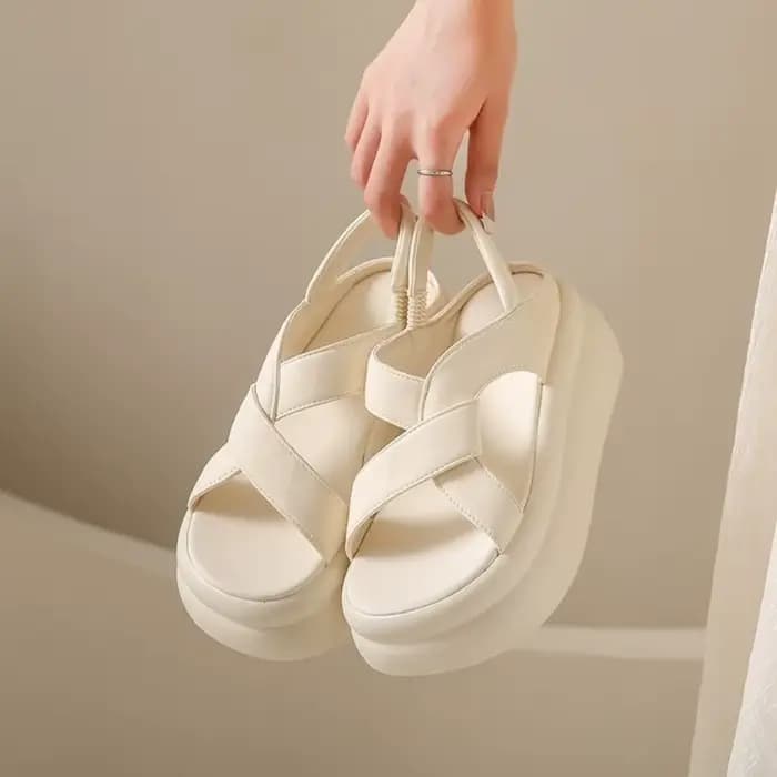 Sandales compensées de luxe style nuage à brides croisées et semelle épaisse, mules décontractées confortables pour l'été