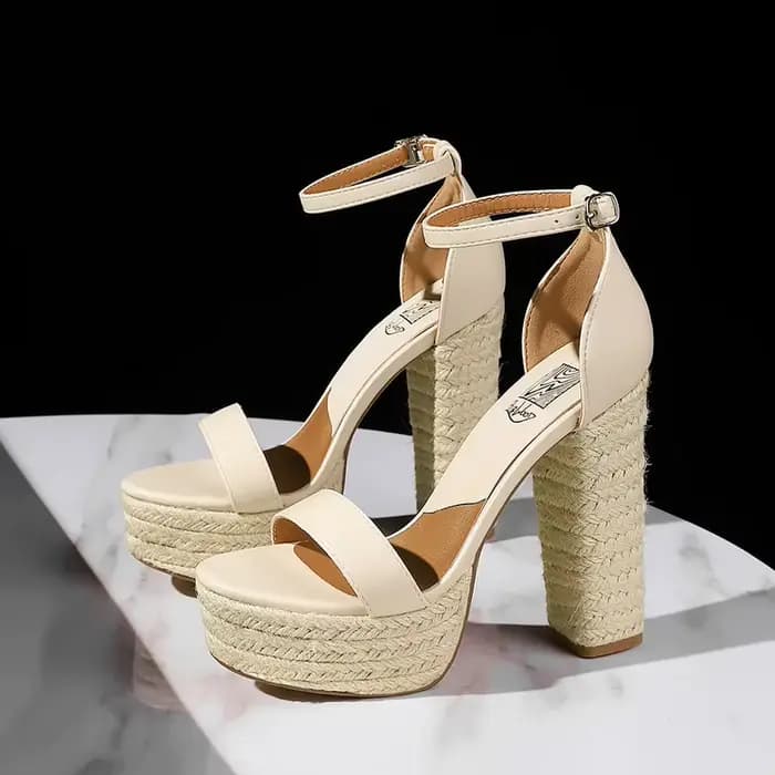 Sandales à talons hauts en corde tissée de style rétro pour femmes