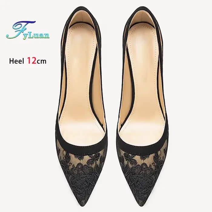 Dentelle maille noir talons hauts 12 cm 10 cm 8 cm chaussures pour femmes
