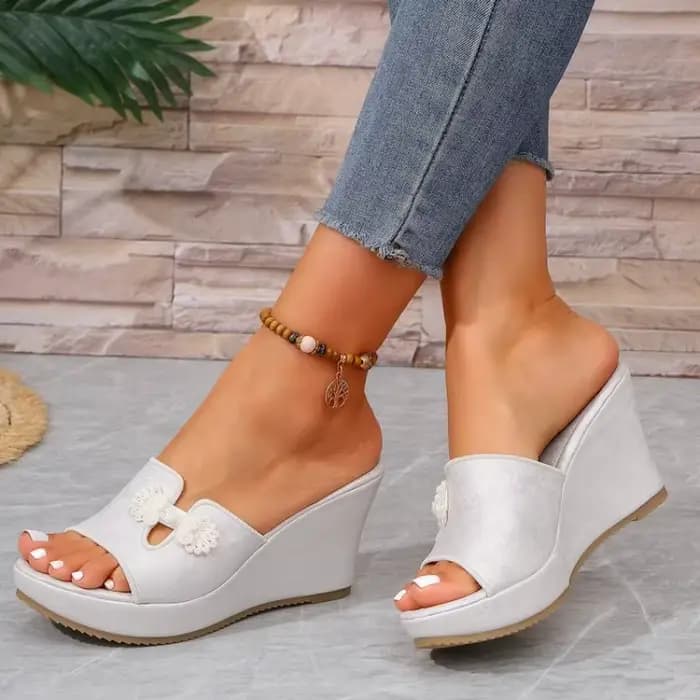 Mules pour femmes à bout ouvert, à enfiler, à talon compensé haut, plateforme, avec appliques nouées et découpes, dessus texturé, chaussures décontractées pour le quotidien