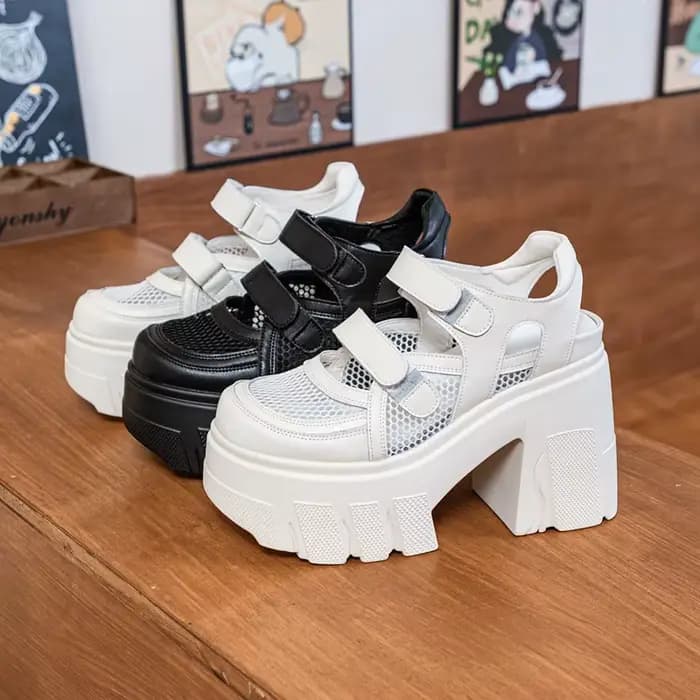 Sandales femme en cuir véritable nouvelle plate-forme talons hauts 2025 chaussures pour femmes maille respirant
